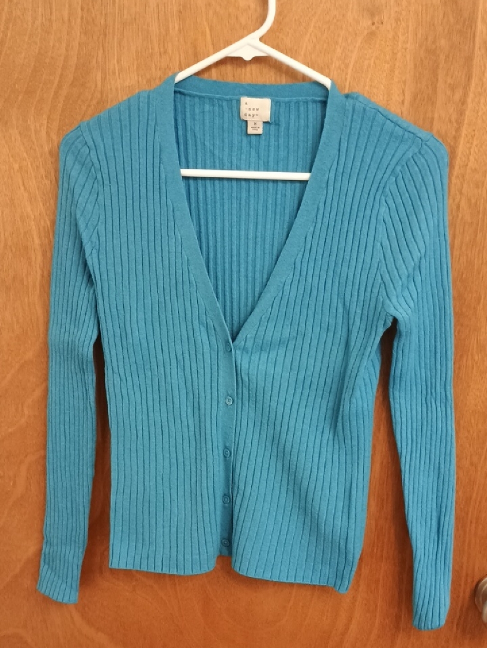 a new day Teal Ribbed V-Neck Button-Front Cardigan